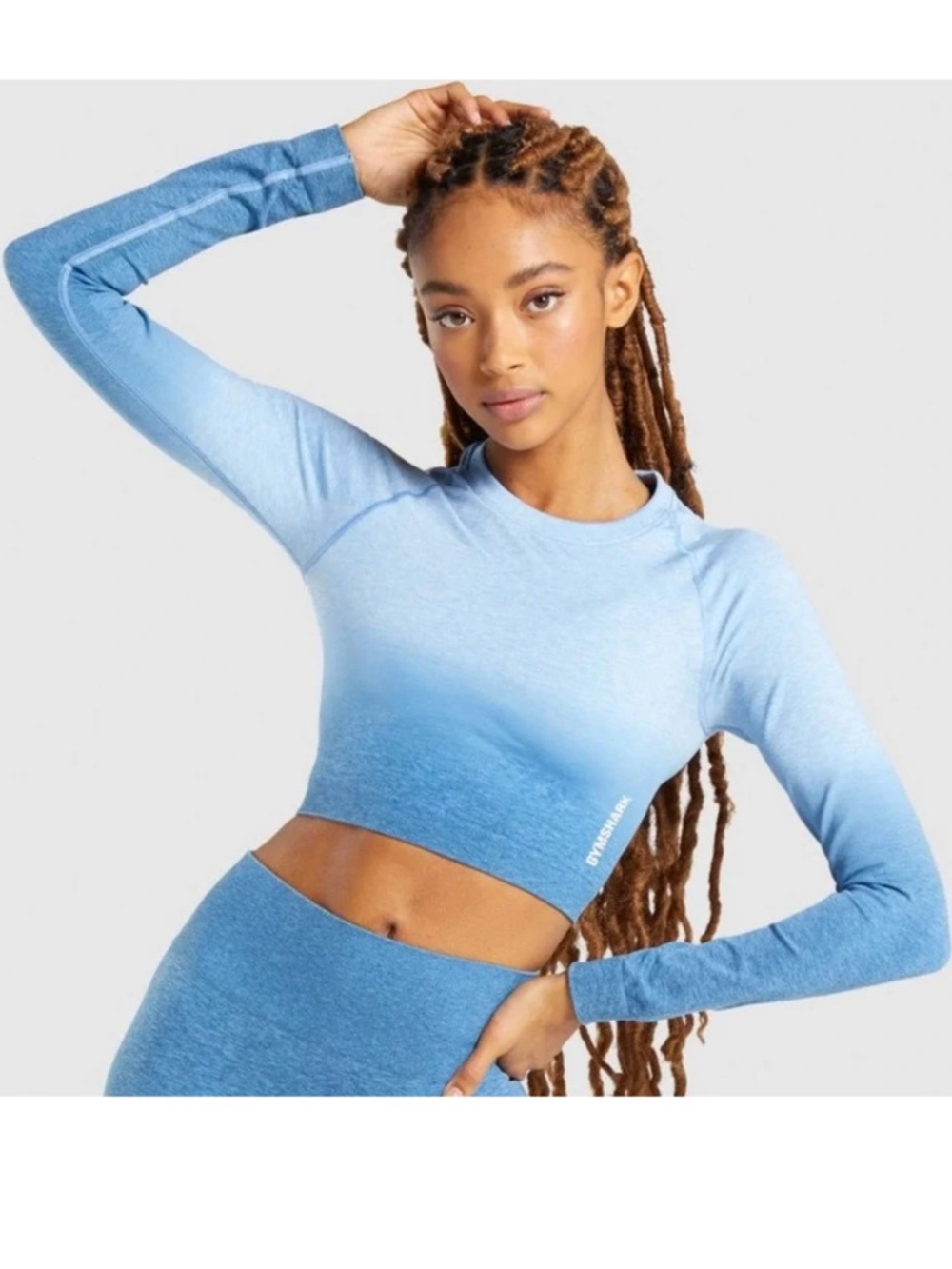 GYMSHARK Blue Ombre Adapt Seamless Long Sleeve Crop Top, XS NWOT